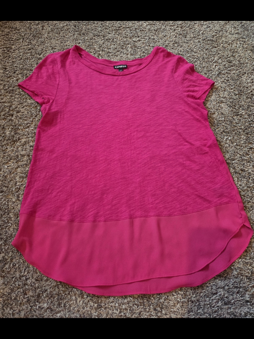 Express Women's Bright Pink Short Sleeve Sheer Hem Tee